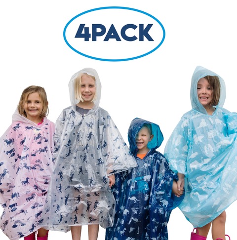 Rain Ponchos for Kids 4 pack